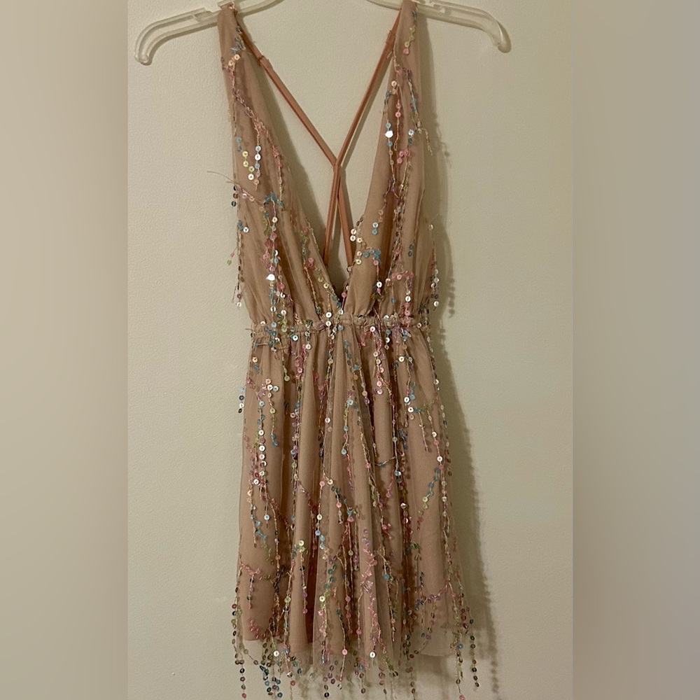 EUC Angel Biba Blush Dangle Sequin Party Dress Size Small